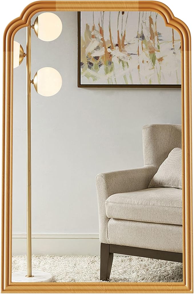 Wood Frame Wall Mirror for Bathroom, Rounded Corner Arch Rectangle Mirror for Entryway, Living Room or Bedroom Home Decor - Light Woodgrain [20" x 30" Natural Color]