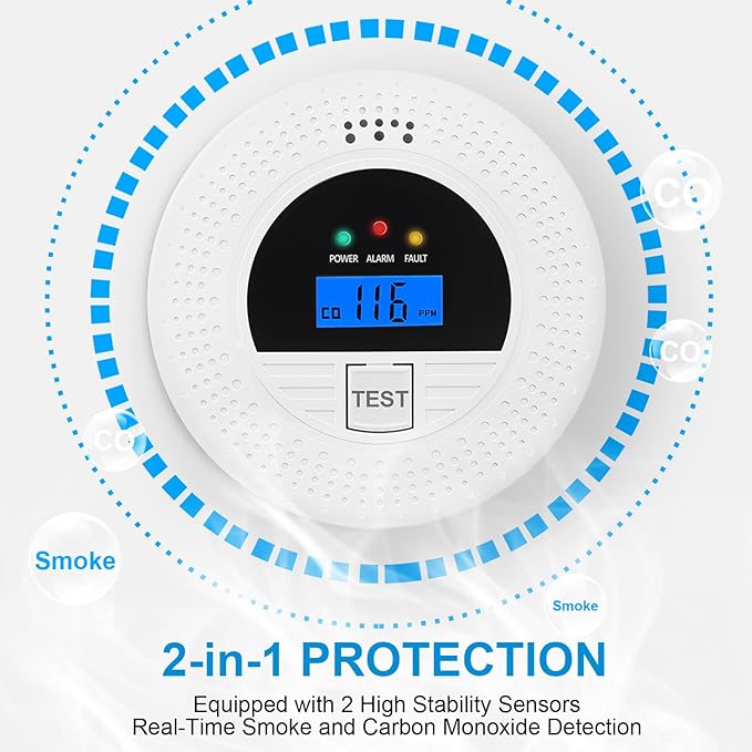 6-Pack Interconnected Smoke and Carbon Monoxide Detector, Battery Operated, Silence/Test Button, Smoke & CO Alarm for Any Room