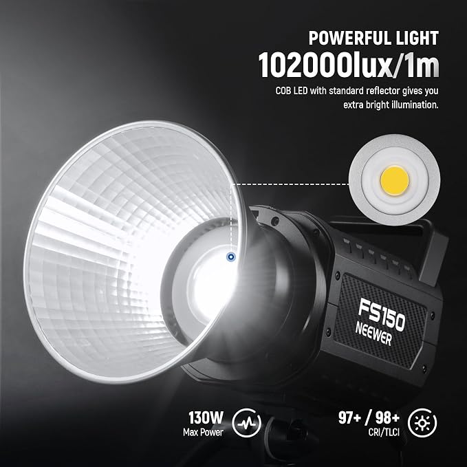 NEEWER FS150 LED Video Light 2.4G/APP Control, 130W 5600K COB Daylight Silent - Image 2