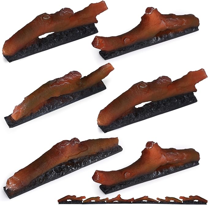 Electric Fireplace Wall Fireplace Recessed 3 Log Flame Colors Electric Fireplace Synthetic Resin Decoration Transparent Logs Flame for 60 inch Indoor Electric Fireplaces 6 Pieces