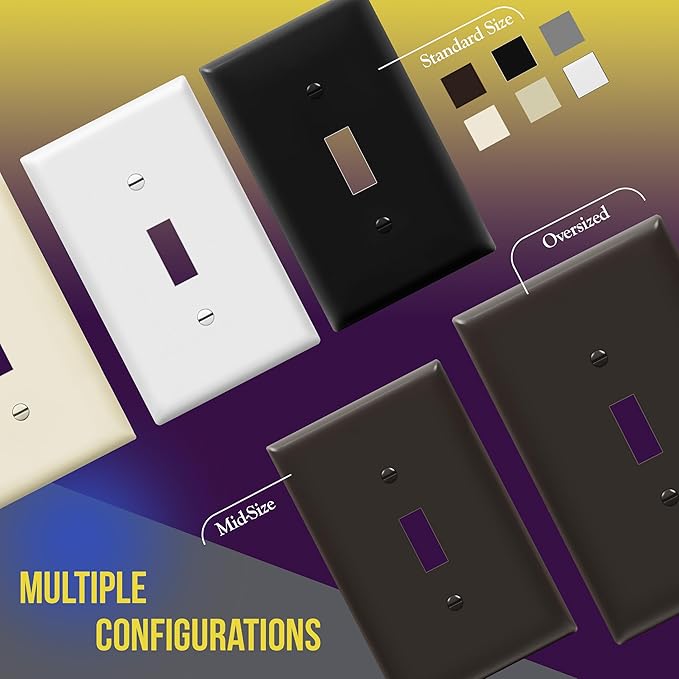 ENERLITES Toggle Light Switch Wall Plate, Gloss Finish, Standard Size 1-Gang 4.50" x 2.76", Unbreakable Polycarbonate Thermoplastic, 8811-BR-10PCS, Brown (10 Pack)