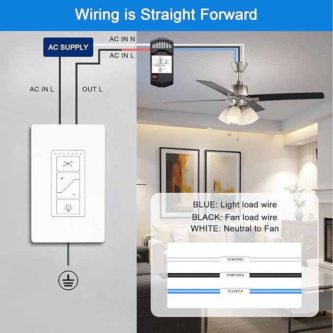 Ceiling Fan Remote Control Kit, Universal Ceiling Fan Remote Control Kit, Ceiling Fan Wall Switch UC9050T, Compatible with Hunter Hampton Bay