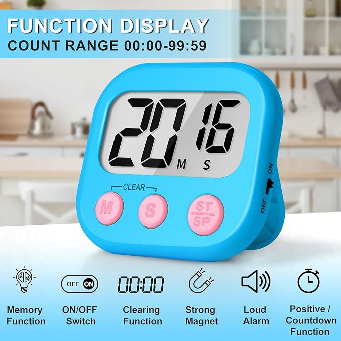 ZILLEEN Classroom Timer for Kids Teachers 2 Pack Digital Timers, Blue & White