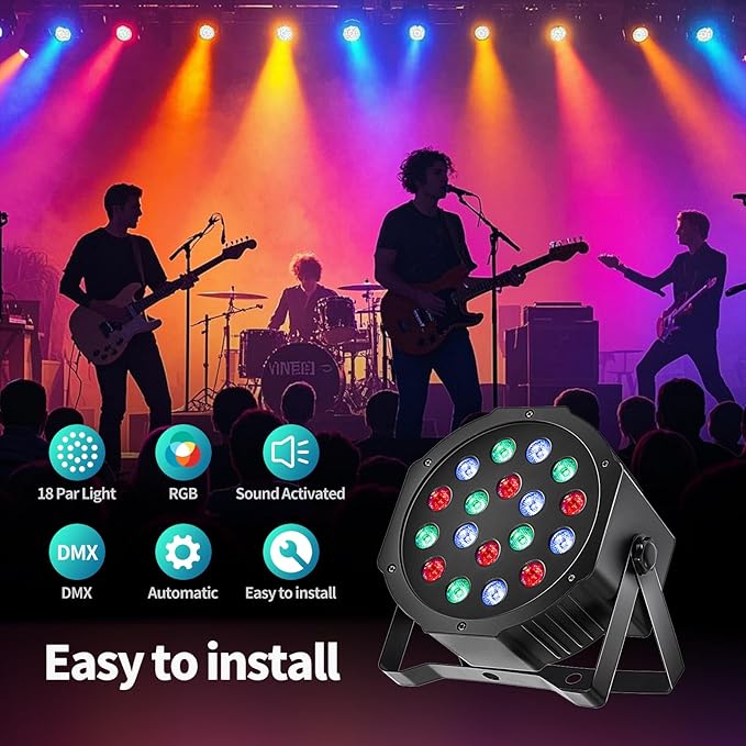 SmarketBuy Stage Lights with Sound Activated & DMX Control, 8 Pack 18x3 W LED Par Lights, Versatile DJ Light for Stage Uplighting, Wedding, Party Events, Clubs,Music Shows & Holiday Decorations