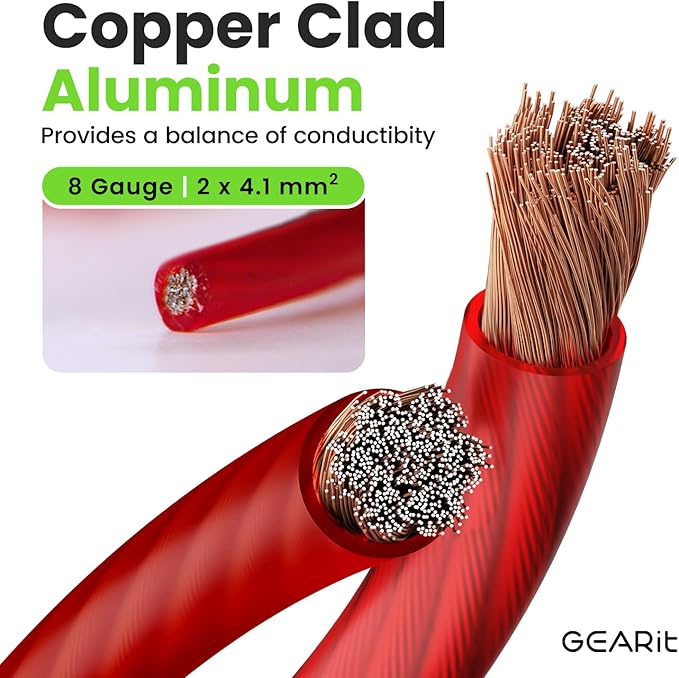 GEARit 8 Gauge Wire (25ft - Red Translucent) Copper Clad Aluminum CCA - Primary Automotive Wire Power/Ground, Battery Cable, Car Audio Speaker, RV Trailer, Amp, Electrical 8ga AWG 25 Feet