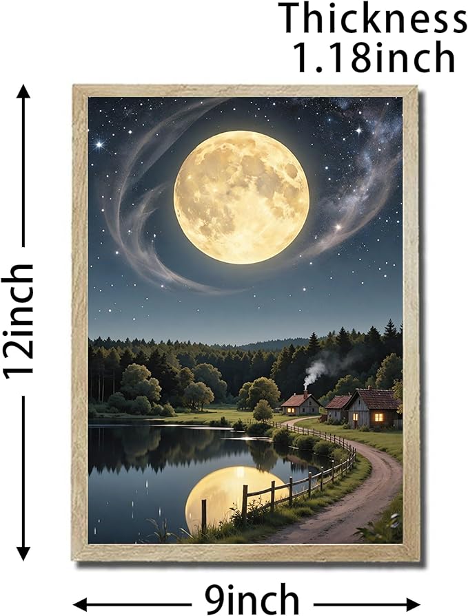 URVIP LED Glowing Photo Frame, 3D Starry-Sky Blue Moon Wall Art, 9x12 Inches Dimmable Light Up Light Painting for Bedroom, Unique Aesthetic Decor, Great Birthday Gift for Women Men