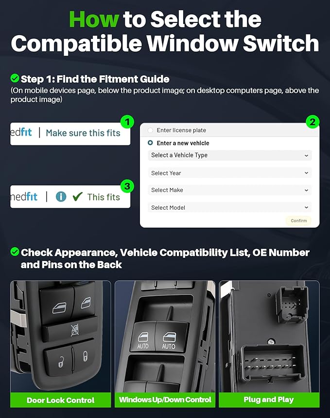Dacall Power Window Switch Fit for 2009 2010 2011 2012 Dodge Ram 1500 2500 3500 Truck Quad Cab/Crew Cab Front Left Driver Side, Door & Windows Control, Replaces 4602863AD, 4602863AB, 4602863AC