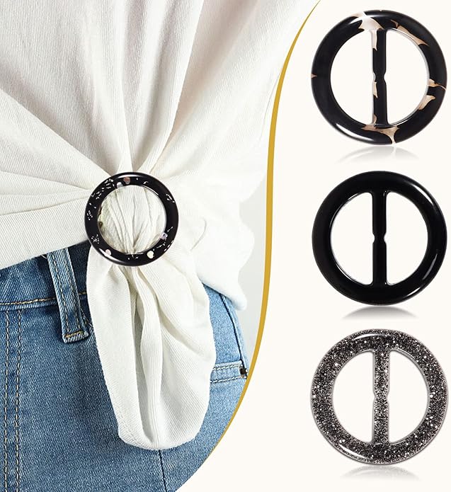 T-Shirt Clips 9 PCS, Clothes Corner Knotted Button, Fashion Alloy Pearl Rhinestone Circle Clip Buckle Round Shirt Silk Scarf
