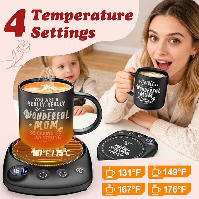 Coffee Mug Warmer - Fastest Heating & Highest Temperature, Coffee Cup Warmer for Desk Auto Shut Off, 4 Temp Settings & 1-12H Timer, Smart Electric Beverage Warmer for Coffee (Glossy Black)