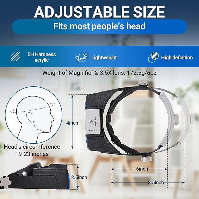 YOCTOSUN Magnifying Glasses with Light for Close Work, Rechargeable Headband Magnifier with 4 Lenses 1.5X-3.5X, Hands Free Magnifying Glass Visor for Jewelers, Crafts, Hobby