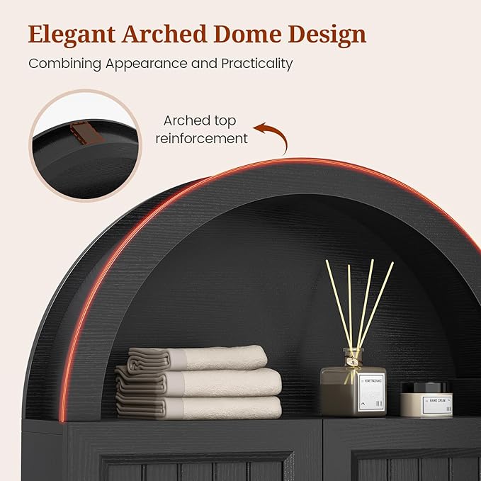 Arched Bathroom Wall Cabinet, 27.4 x 36.4'' Over The Toilet Cabinet with Grille Door, Adjustable Shelf, Wall Mounted Cabinets for Bathroom Laundry Room Kitchen (Black, 36IN)