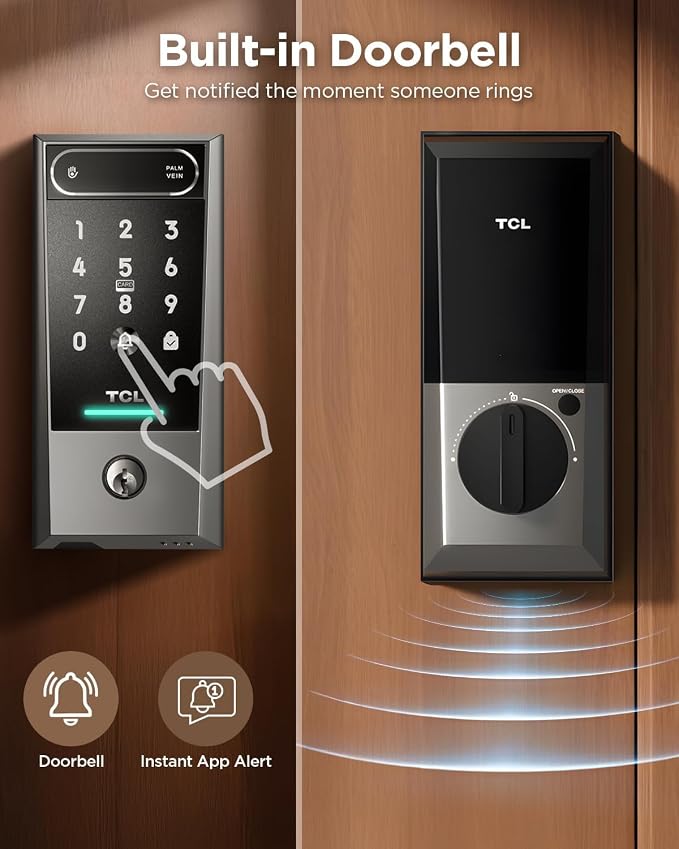 TCL Smart Lock D2 Pro, Palm Vein Keyless Entry Deadbolt, Wi-Fi Keypad Door Lock - Image 6