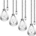 Patelai 4 Pieces Ceiling Fan Pull Chain Extender Ornament 12 Inch Ceiling Pull Chain Extension Classic Drop Shaped Pendant Beaded Ball Cord for Fan light lamp decorative with Connector(Silver)