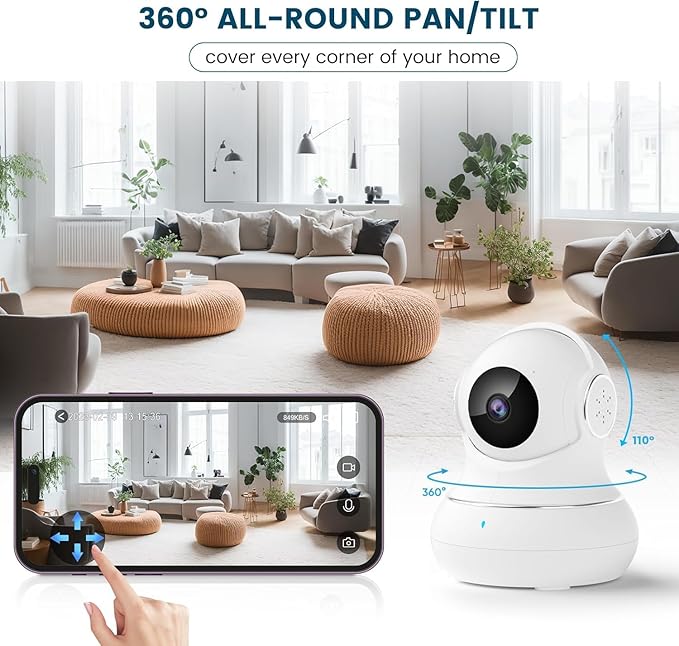 litokam 360 Cameras for Home Security 2K, 2 Pack Indoor Security Camera for Baby/Pet/Nanny with Night Vision, 2.4 GHz Smart WiFi Cam with Motion Detection & Two Way Audio
