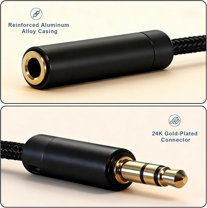 Tavirela Headphone Splitter, Upgraded Nylon Braided 3.5mm Audio Stereo Y Aux Splitter, Dual Headphone Jack Adapter 1 Male to 2 Female for Sharing Music, Compatible with Phone, Switch, PC, Tablet