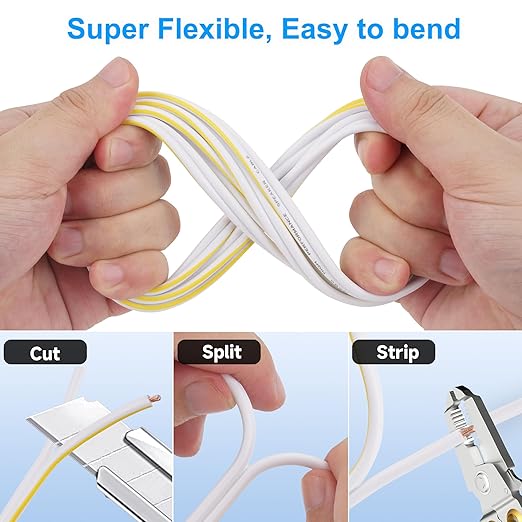 Mygatti 16AWG Speaker Wire 200 FT, 16/2 Gauge Audio Speaker Wire, for Car Speakers Stereo, Home Theater, Automotive Wire, White Jacket with Yellow Polarity Marker, CCA, 2 Conductors Electrical Wire