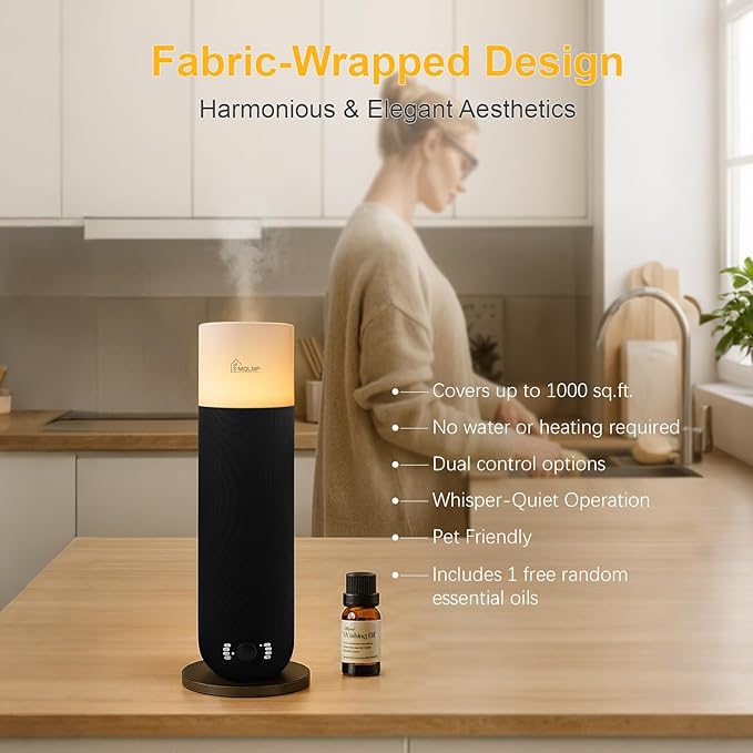 Hotel Collection Diffuser Machine,Fabric-Wrapped Design,Candlelight Atmosphere Lamp,1000 Sq Ft,Waterless Essential Oil Diffuser,Hotel Scent Diffuser,Scent Air Machine for Home - Weave Black