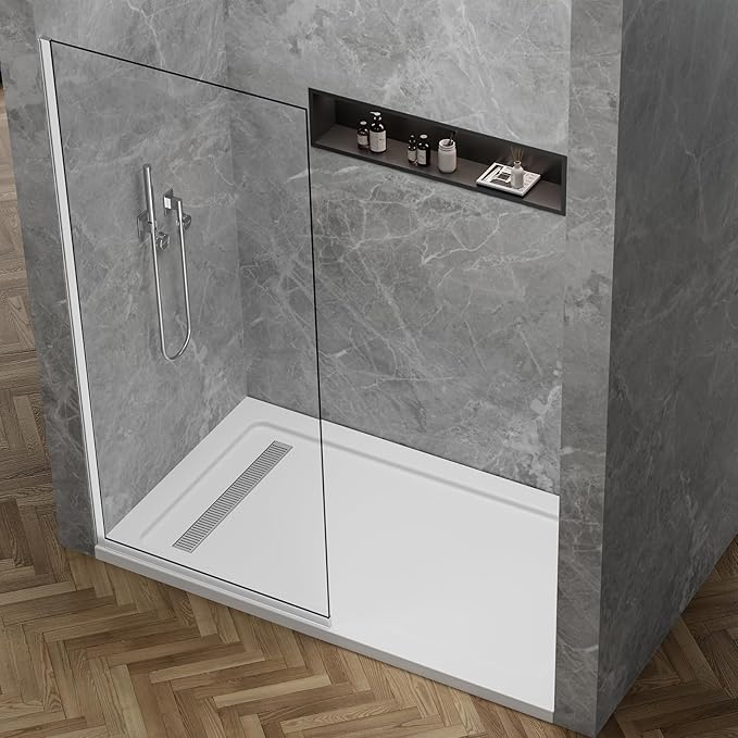 Shower Glass Panel 36" W * 76" H, Semi-Framed Glass Screen, Single Panel, 3/8" (10mm) Tempered Glasss, Shower Wall Panels, Fixed Screen for Bathroom - Bright Chrome