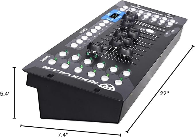 Rockville ROCKFORCE 192-Channel DMX Lighting Controller, Sound-Activated, Programmable Scenes, LED Display, for DJs and Live Events