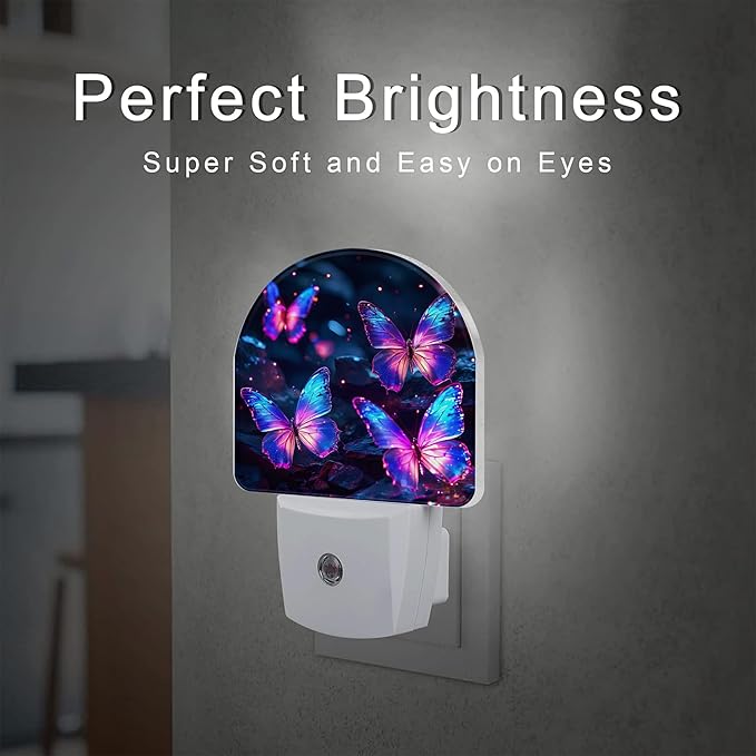 sndheke Glowing Purple Butterflies Night Light Plug into Wall, Neon Butterfly Dusk to Dawn Night Light Plug in,0.5w Energy Saving Sleep Friendly NightLight for Kids Boys Girls Home Decor