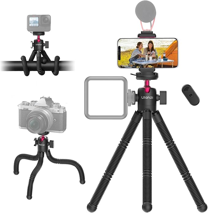 ULANZI MT-91 Flexible Octopus Tripod for Phone, GoPro&Camera, 3‑in‑1 Mini Tripod w Bluetooth Remote, CKA Quick Release w 1/4 Screw, GoPro Adapter, 360 Adjustable for Vlogging, Selfies, Video Recording