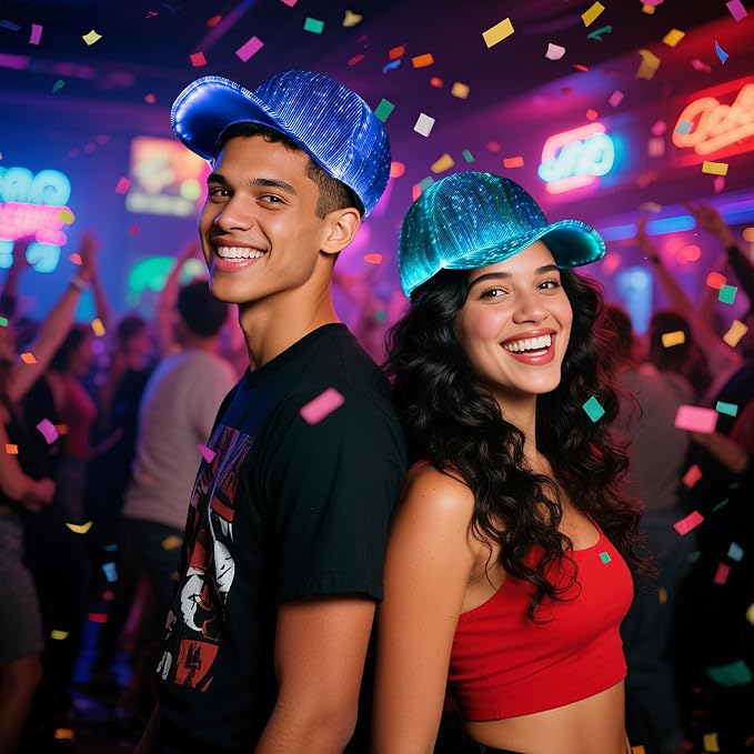 LIOVODE LED Hat, 7 Colors Baseball Cap Light Up Rave Hat Fiber Optic Luminous - Image 4