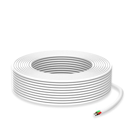 HiFind 14/4 Gauge AWG Outdoor Speaker Wire Bulk 50 FT, LLDPE UV Resistant Low Voltage CCA 4 Conductors Cable, CL2 in-Wall Burial for Home Theater,Car Audio,Automotive,Trailer-White