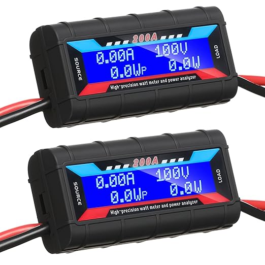 Yunsailing 2 Pcs 200A High Precision Watt Meter Power Analyzer Battery Consumption Performance Monitor Amp Meter Monitor with Backlight Digital LCD Screen for RC Solar Voltage Current Power (100V)