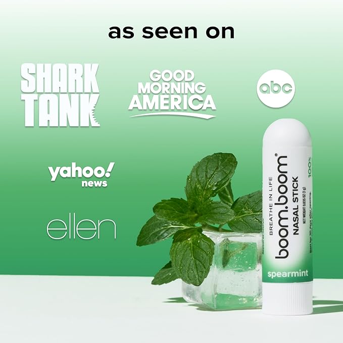 BoomBoom Nasal Stick | Vapor Flow Technology | Cool Refreshing Sensation | Natural Mood Boost | Simple Ingredients | Essential Oils + Menthol Inhaler (Spearmint)