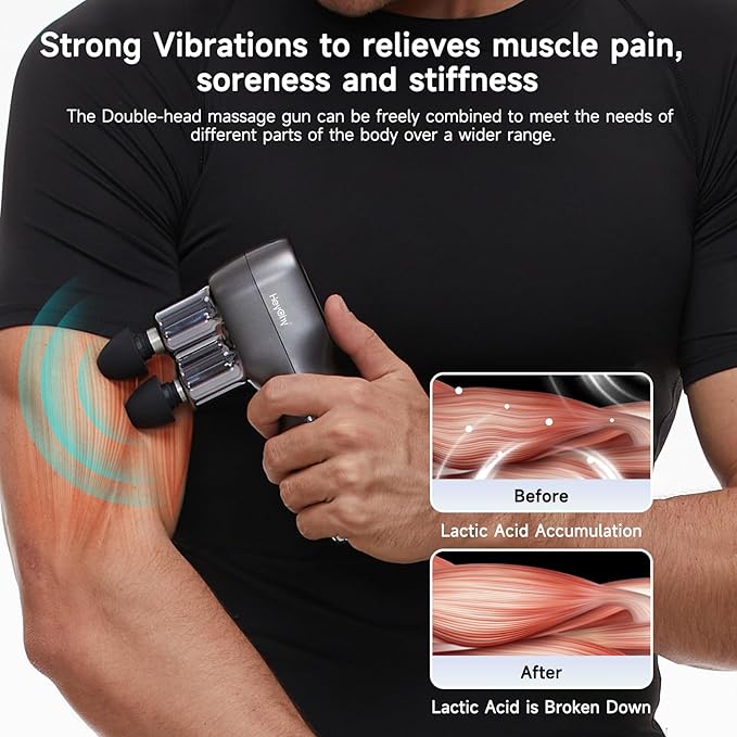 Mini Massage Gun - Deep Tissue Percussion Massager with Dual Heads, 5 Speed Levels & 4 Attachments, Portable Handheld Muscle Recovery Gun for Athletes, Travel & Pain Relief