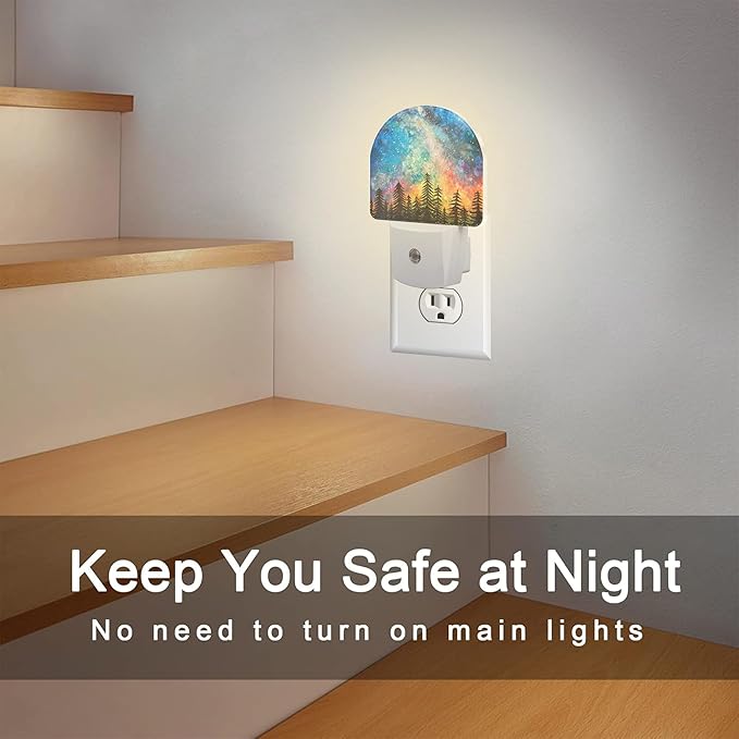 sndheke Northern Lights and Forest Night Light for Kids,Milky Way Galaxy Trees Night Light Plug in with Dusk to Dawn Sensor,0.5w Energy Saving Nightlight for Hallway Stairway Kitchen Bedroom