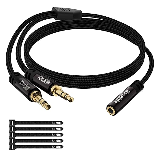 Kxable 1/8 Inch TRS Stereo Y Splitter Cable 6FT, 3.5mm Female to 2-Male Y-Splitter Stereo Audio Cable, for Cell Phone PC Laptop, Speaker, Headphones, Suitable for Switching or Two Sets of Speakers