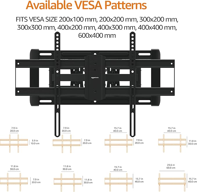 Amazon Basics Heavy Duty Dual Arm, Full Motion Articulating TV Mount for 37" to 80" TVs up to 132 lbs, Fits LED LCD OLED Flat Curved Screens, Black