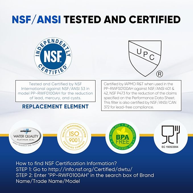 PUREPLUS NSF/ANSI 401, 53, 42 & NSF P473 Certified Replacement for LG LT500P, ADQ72910901, GEN11042FR-08, Kenmore 9890, 469890, HDX FML-1, ADQ72910907 Refrigerator Water Filter, 1Pack