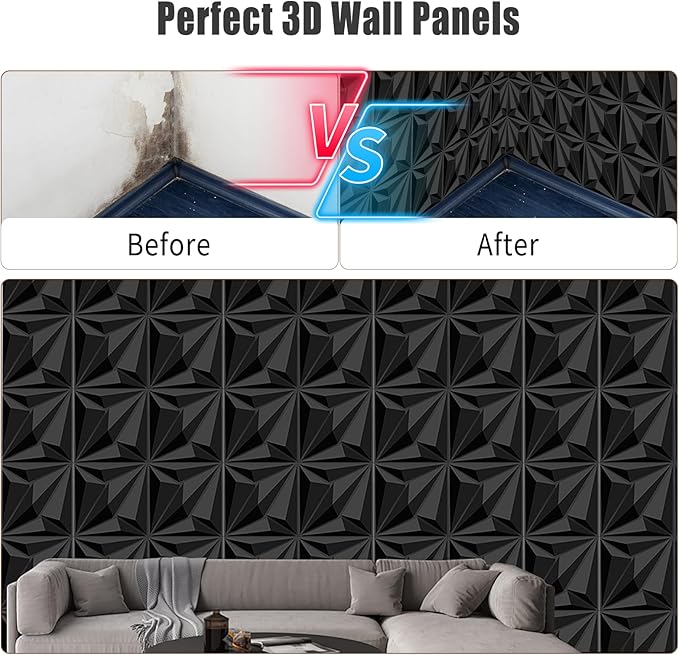 33 Pack 3D Textured Wall Panels – 12x12'' PVC Wall Coverings – Easy Install, Waterproof – Modern Accent Wall Decor for Living Room, Bedroom, Game Room – Covers 33 Sq.Ft.