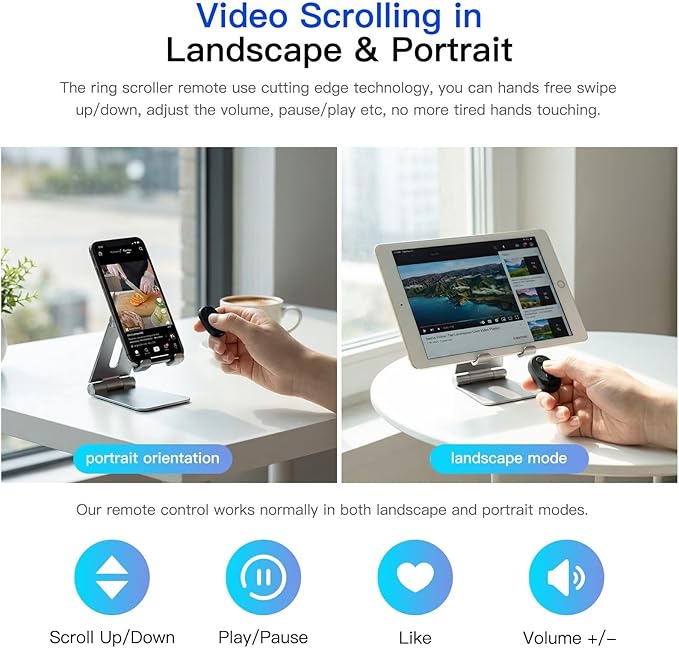 HEKUTU Social Media Scrolling Ring Remote - Hands-Free Controller for T-ikT-ok Yout-ube IG - Black
