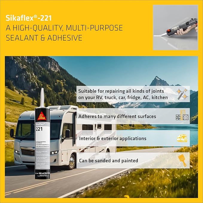 SIKA Sikaflex-221 Multi-Purpose Sealant/Adhesive, Gray, 10.1 fl. oz – Fast-Curing Polyurethane, Highly Elastic, Weather-Resistant, Sandable & Paintable, Bonds to Wood, Metal, and Plastics