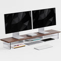 FENSULN Dual‑Tier Monitor Stand for Modern Desk Setup – Minimalist Wooden and Metal Riser Shelf with Transparent Acrylic Feet for Dual Monitors, Laptops, Home Office Aesthetic，Brown and White
