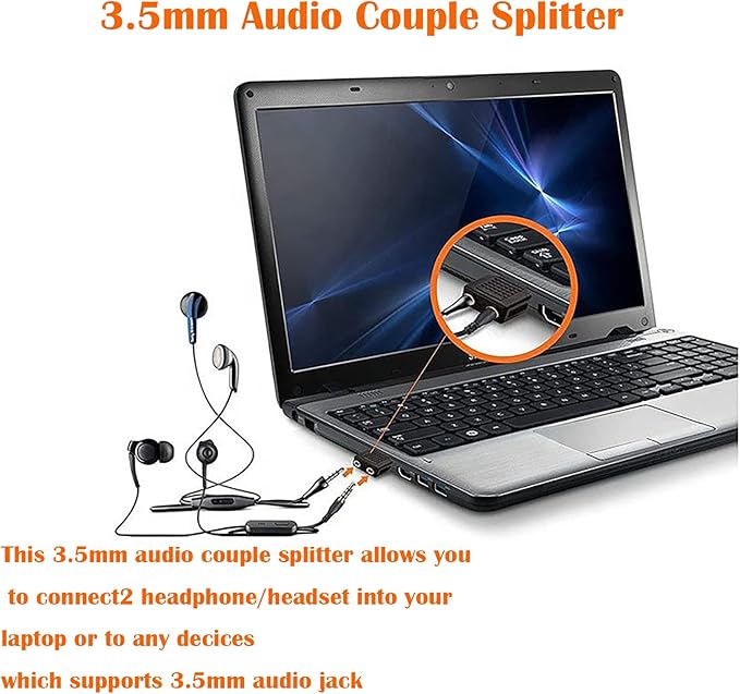 Sairps 3.5mm +Headphone +Splitter, Double Headphone Jack Adapter 3.5mm to 1/8 Adapter y Splitter-2 Pack