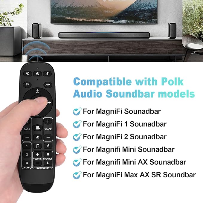 Universal Soundbar Remote Control for Polk Audio Sound Bar, Sounbar Remote Replacement for Polk Magnifi Mini/Magnifi Mini AX/MagniFi Max AX SR Signa Solo Soundbar