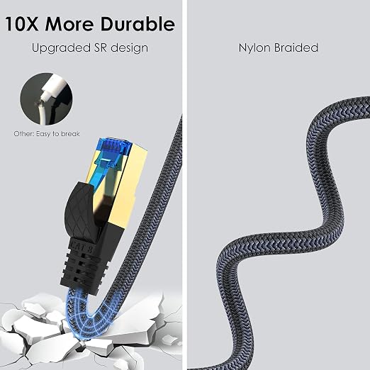 Cat 8 Ethernet Cable 33ft, Indoor Nylon Braided Cat 8 Cable, Heavy Duty 26AWG - Image 3