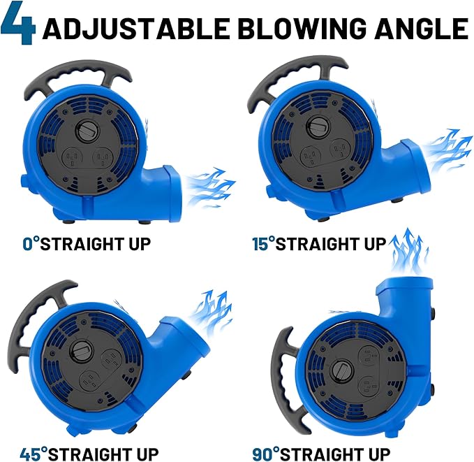 BSMTEK Air Mover Blower Fan, Industrial 1/2HP 2500CFM Monster Floor Blower Carpet Dryers - 3 Speeds, 4 Adjustable Angles, 15FT Long Cord, Stackable - 2026 Upgraded