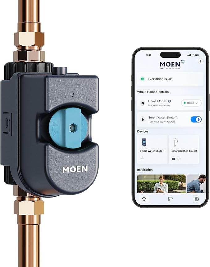 Moen Flo Smart Water Monitor and Automatic Shutoff Sensor, Wi-Fi Connected Water Leak Detector for 1-1/4-Inch Diameter Pipe, 900-002