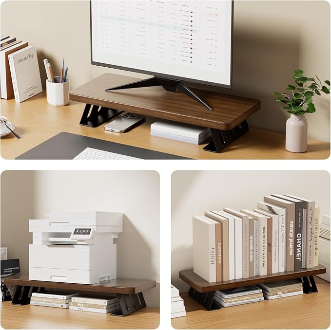 NestNeat Monitor Stand - 24 Inch Wood Monitor Stand Riser, 220 Pounds Load Capacity Desk Monitor Riser for Laptop/PC/Printer, Desktop Stands Organizer for Home Office