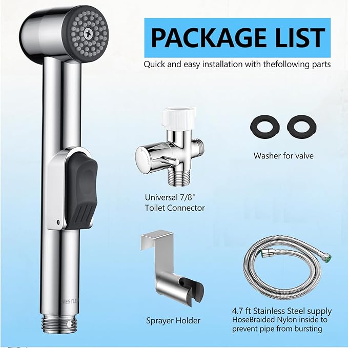 Handheld Bidet Sprayer for Toilet with Adjustable Water Pressure – Feminine Hygiene Shower, Baby Cloth Diaper Washer, Pet Bathing, Easy Installation with Bidet Hose