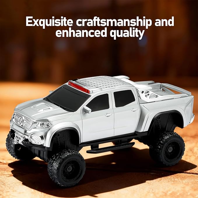 WSTER WS-X65 Pickup Truck Replica Bluetooth Speaker – HD Sound, FM Radio, TWS Stereo, LED Party Lights, USB/TF Playback, Built-in Mic – Cool Portable Car Design Speaker for Outdoors & Home (Silver)