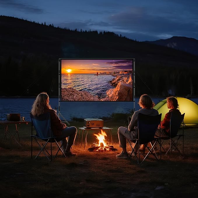 TOWOND Projector Screen with Stand, 84 inch Outdoor Projector Screen Portable Indoor Projection Screen 16:9 4K Rear Front Movie Screen with Carry Bag for Home Backyard Theater
