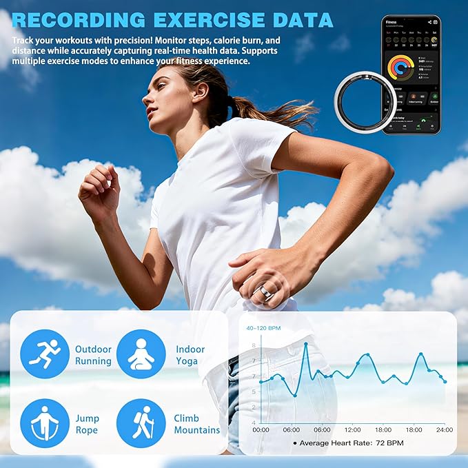 S SECRETTOP Smart Ring for Women, Stylish Fitness Tracker with Heart Rate, SpO2, Sleep Monitoring, Step Monitor, Calorie Counter, IP68 Waterproof (Silver 14)
