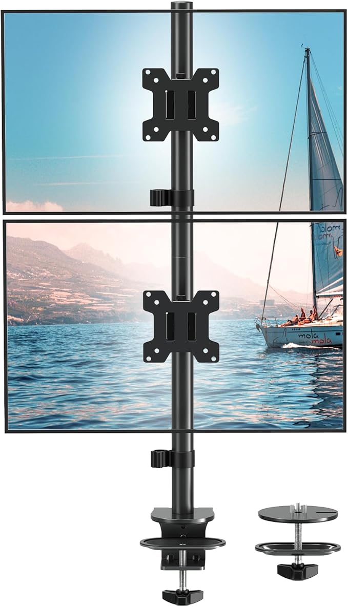 DreamAxis Stable Vertical Dual Monitor Stand, Stacked Monitor Mount for 2 Screens Up to 32 inch, Full Motion Monitor Desk Mount with Swivel, Tilt, Rotation, Holds 17.6 lbs Each, Max VESA 100x100mm
