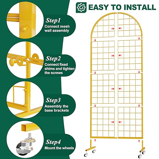 Asee'm Grid Wall Panels Display Stand 2' x 5.2' FT Gold Movable Wire Grid Wall Display Rack Heavy Floorstanding Detachable Girdwall Panel with T-Base for Craft Show Rack, Retail Displays 1PCS